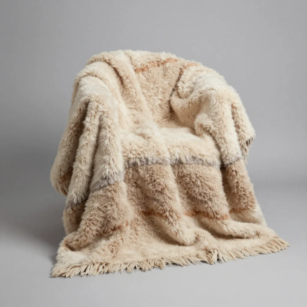 A sand and cream alpaca throw blanket